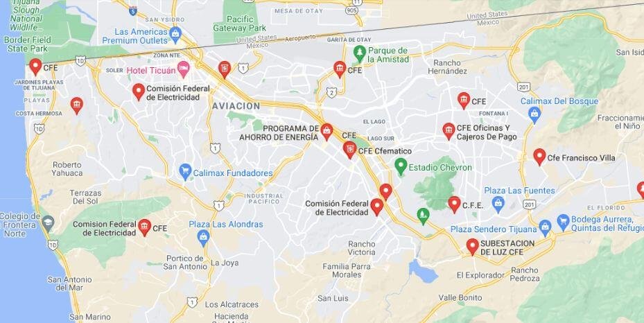 Mapa de Oficinas de CFE Tijuana